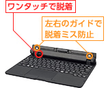 ワンタッチで脱着 左右のガイドで脱着ミス防止