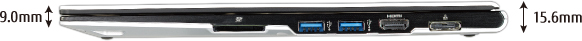 最薄部9.0mm、最厚部15.6mmの筐体